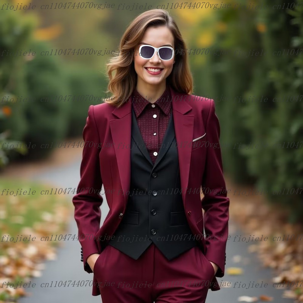 Blazer Set Women Formal - بدلة سيدات الأعمال الرسمية باللونين العنابي