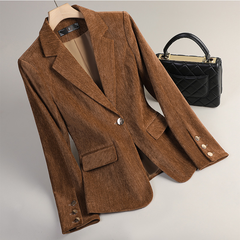 Formal Winter Wear Women Jacket - سترة نسائية مخملية باللون الذهبي الأصفر