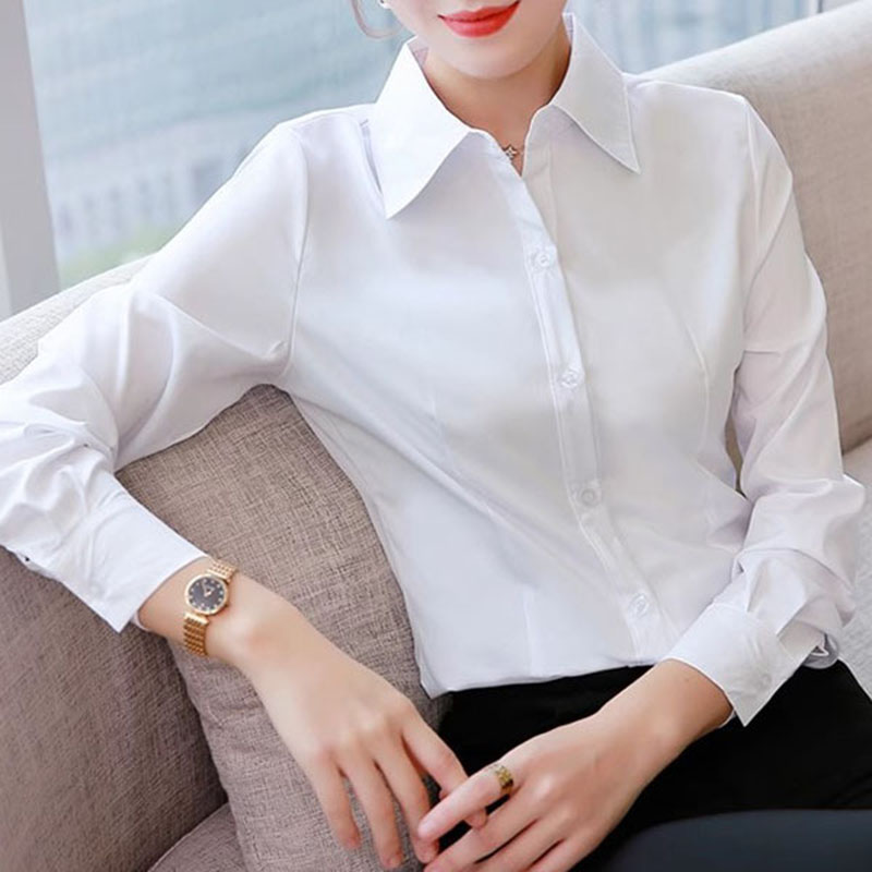 Women Formal Wear White Shirt - قمصان نسائية رسمية بيضاء ضيقة للمكتب