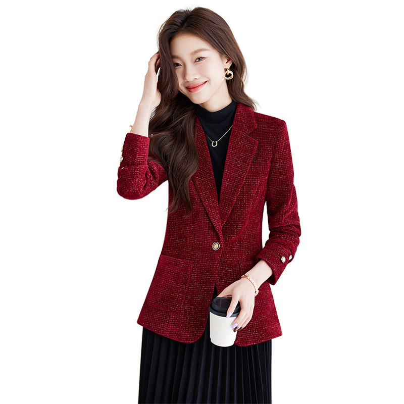 Formal Winter Wear Women Jacket - معطف بليزر نسائي أسود أحمر كاكي