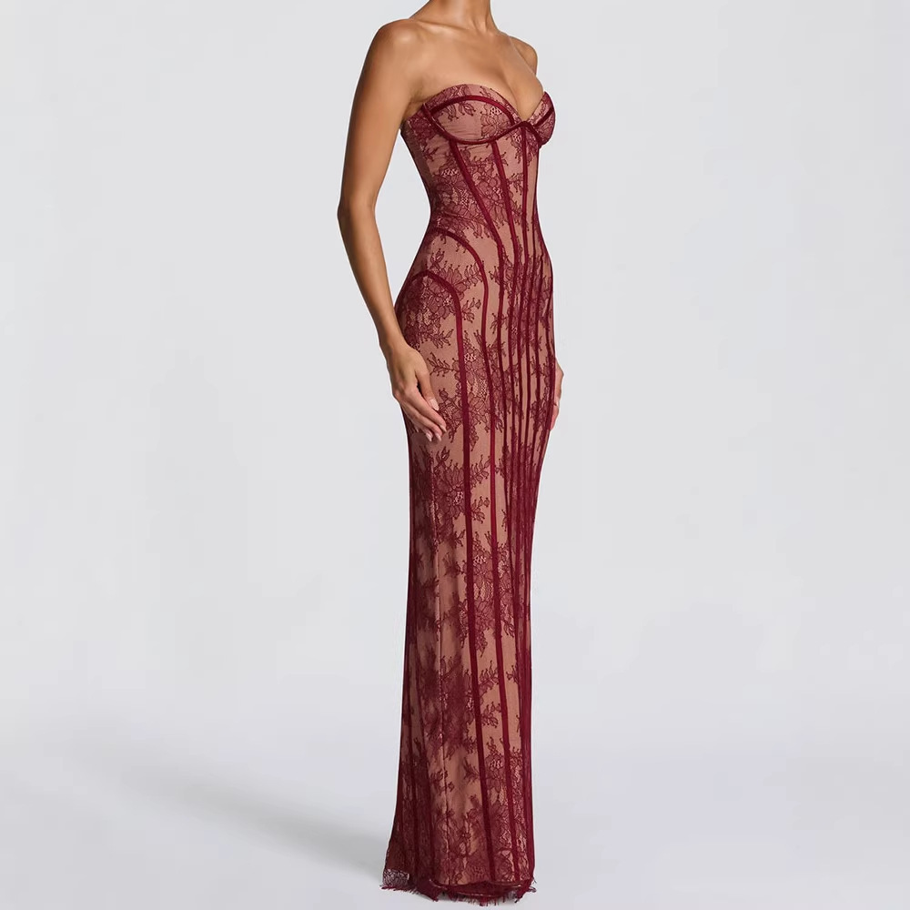 Formal Women'S Wear - فستان ماكسي ضيق بدون حمالات للنساء
