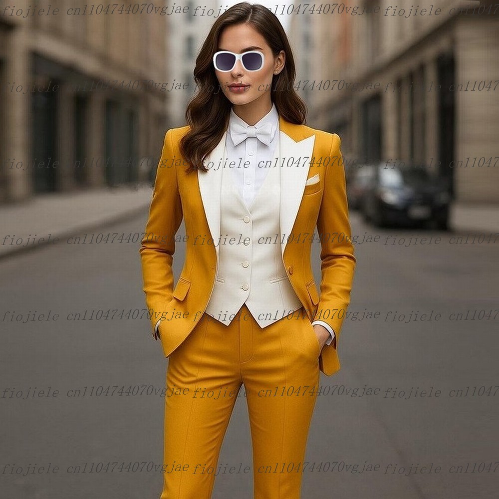 Blazer Set Women Formal - الأصفر والأبيض الأعمال الرسمية المرأة البدلة