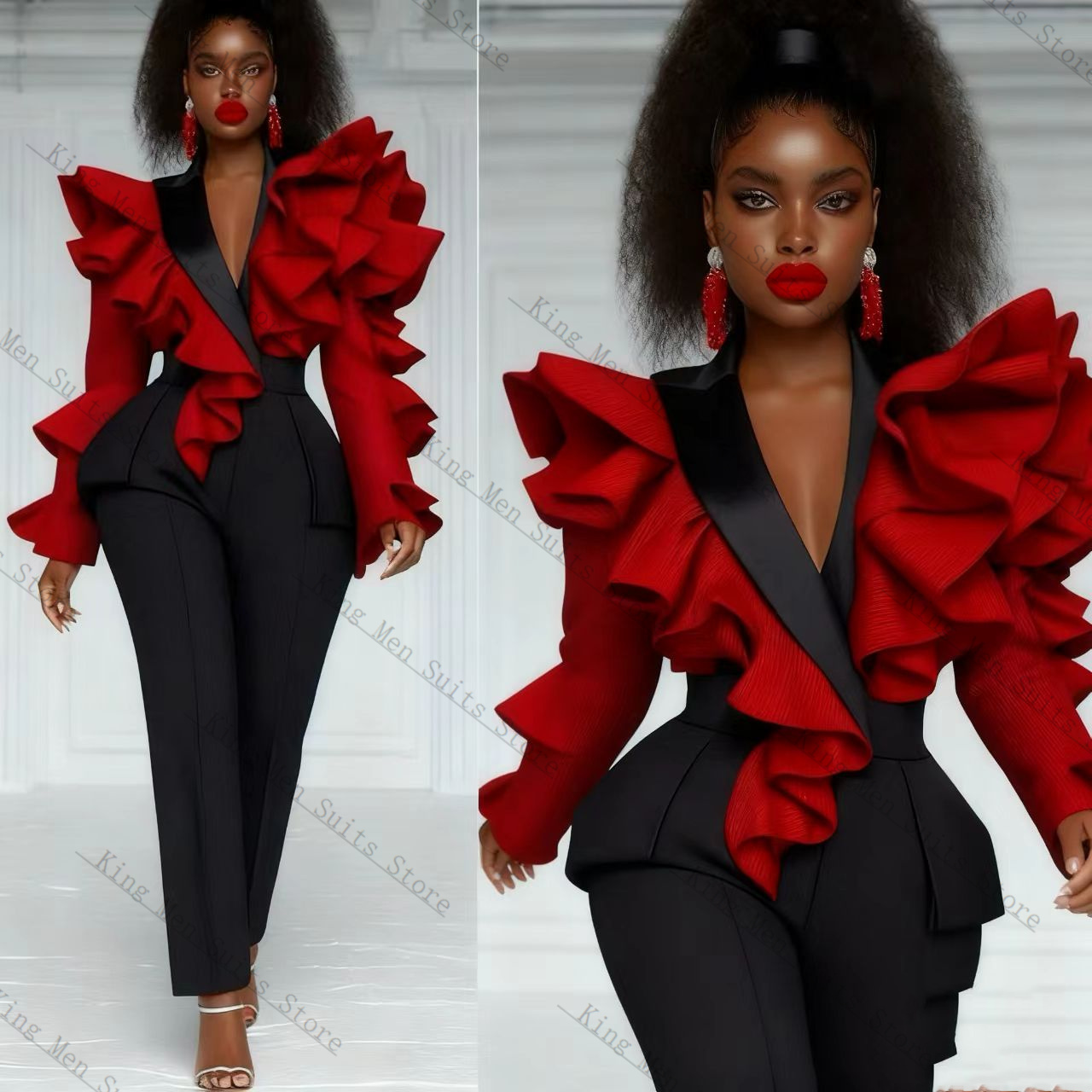 أحمر أسود المرأة البدلة مجموعة - مراجعة Women'S Formal Wear Tuxedo وسعره