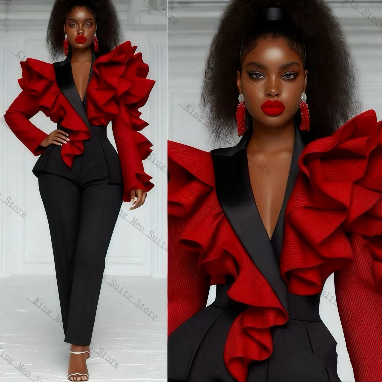 أحمر أسود المرأة البدلة مجموعة - مراجعة Women'S Formal Wear Tuxedo وسعره