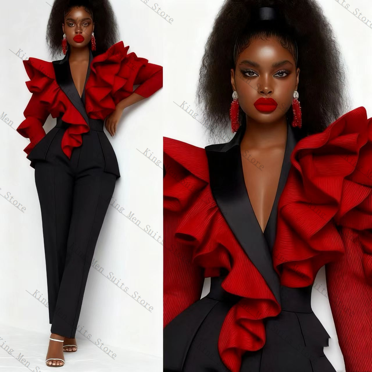أحمر أسود المرأة البدلة مجموعة - مراجعة Women'S Formal Wear Tuxedo وسعره