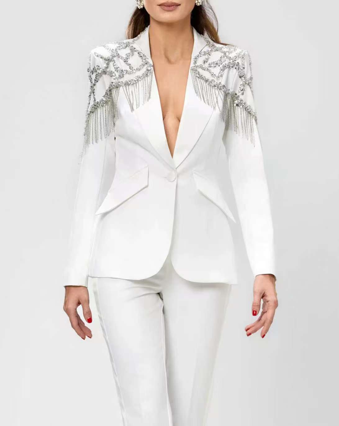 طقم بدلة نسائية مزين بالكريستا - مراجعة Women'S Formal Wear Tuxedo وسعره