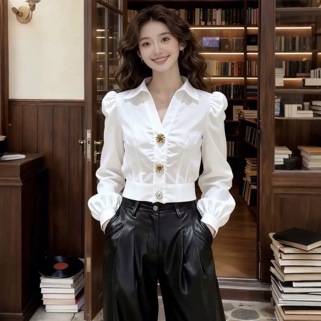 قميص أبيض أنيق برقبة على شكل V - مراجعة Women Formal Wear White Shirt وسعره