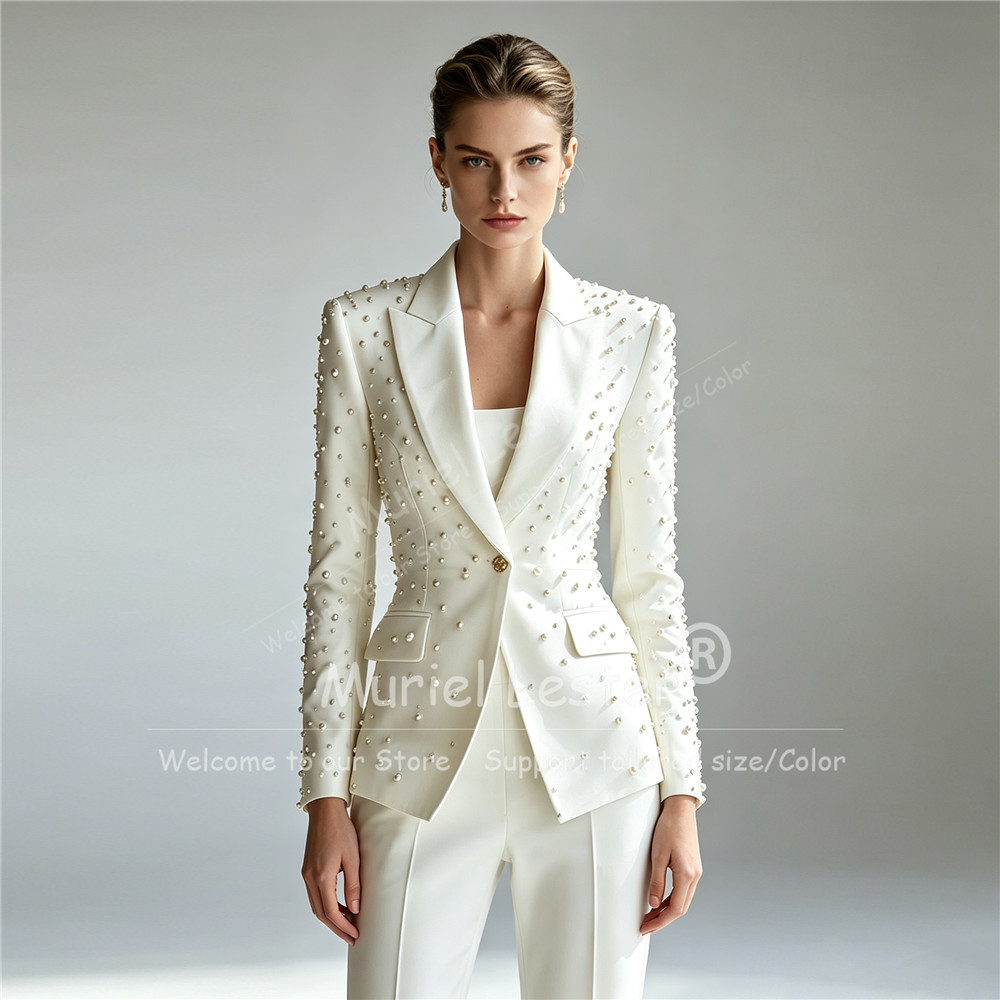 بدلات أنيقة مزينة باللؤلؤ للنس - مراجعة Blazer Set Women Formal وسعره