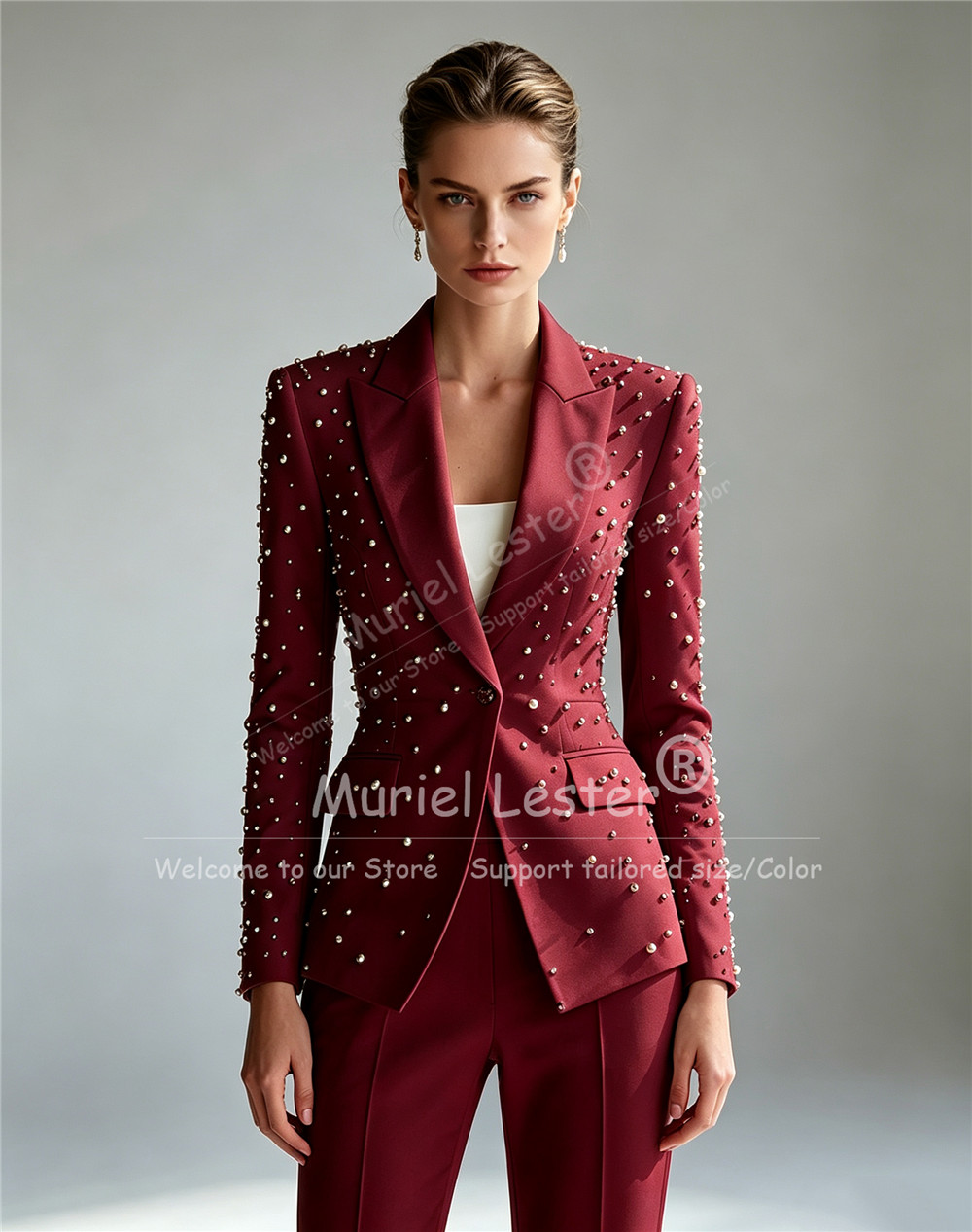 بدلات أنيقة مزينة باللؤلؤ للنس - مراجعة Blazer Set Women Formal وسعره
