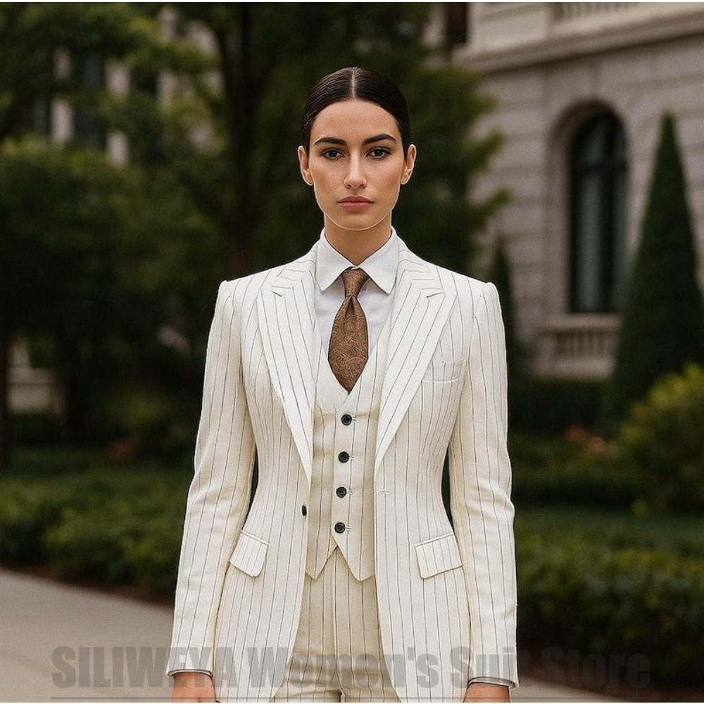 بدلة نسائية بيضاء مخططة من 3 ق - مراجعة Women Formal Wear White Shirt وسعره