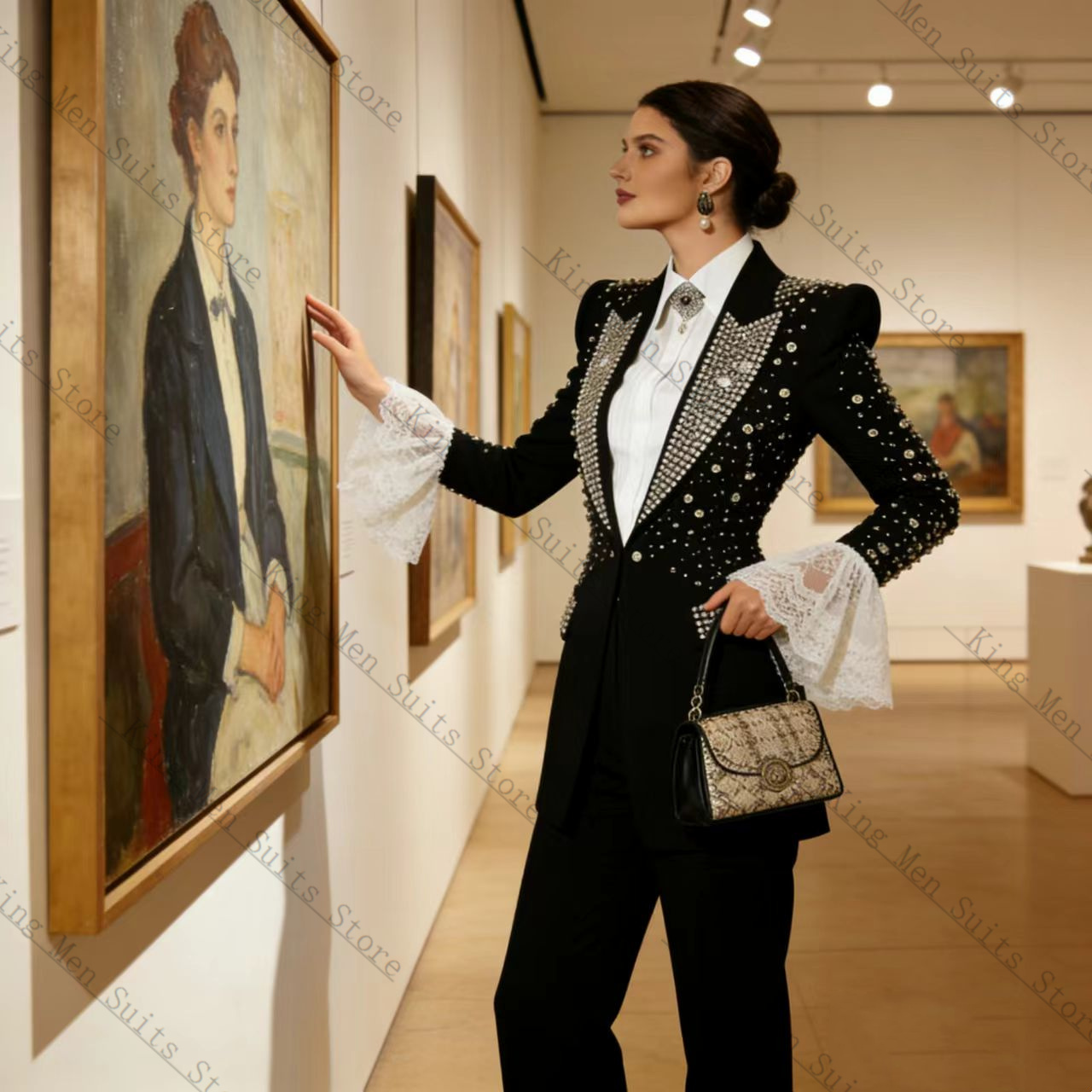 طقم بدلة نسائية سوداء مرصعة با - مراجعة Women'S Formal Wear Tuxedo وسعره