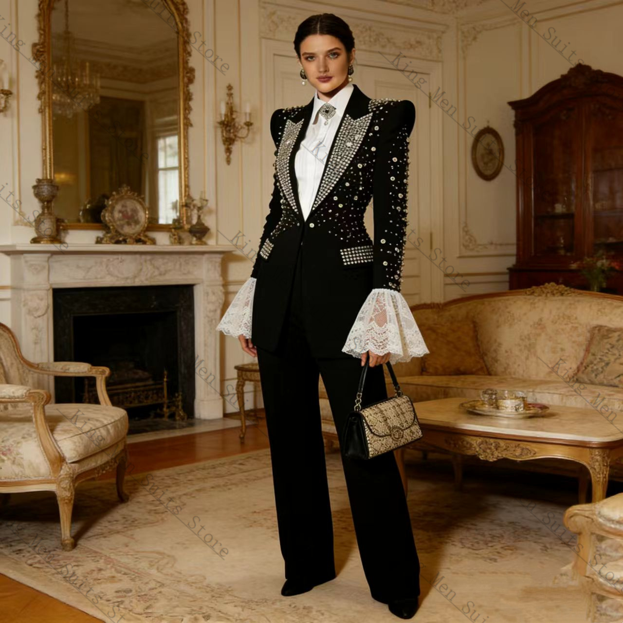 طقم بدلة نسائية سوداء مرصعة با - مراجعة Women'S Formal Wear Tuxedo وسعره