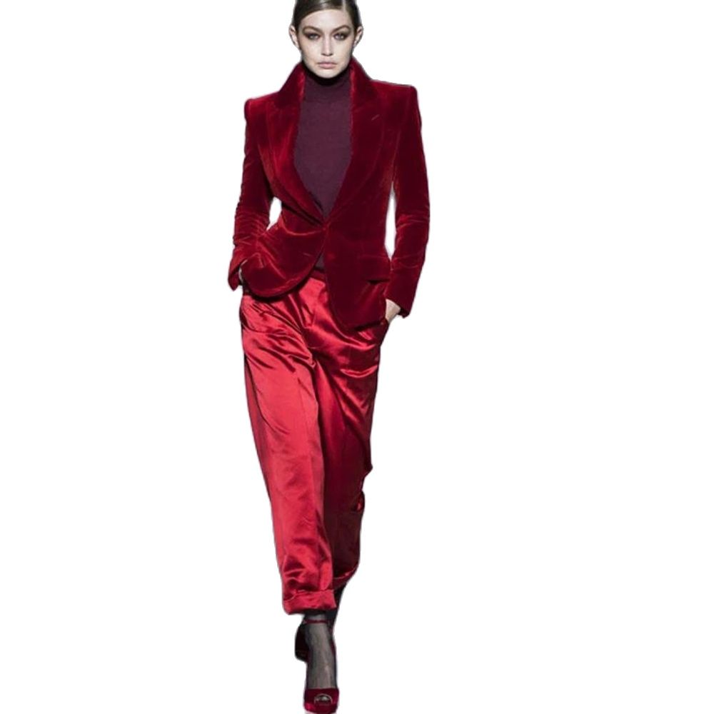 بدلة نسائية بناطيل باللون الأح - مراجعة Women'S Formal Wear Tuxedo وسعره