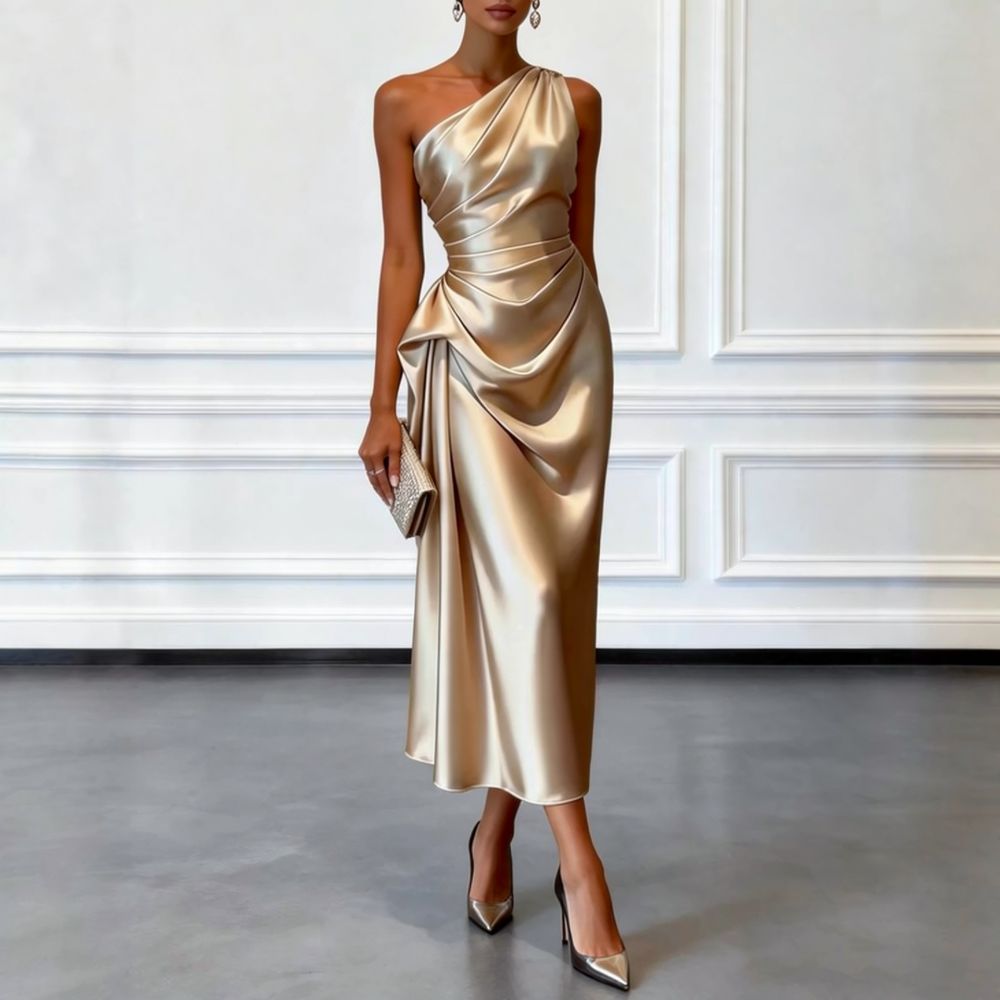 فستان سهرة أنيق من الساتان للن - مراجعة Women Formal Event Wear وسعره